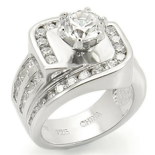 JCES265 Rhodium 925 Sterling Silver Ring with AAA Grade CZ  in Clear