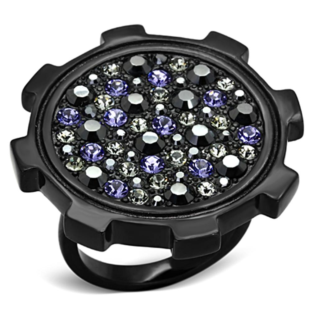JCE1296 IP Black(Ion Plating) Stainless Steel Ring with Top Grade Crystal  in Multi Color