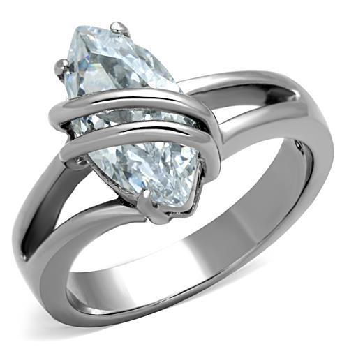 JCE1531 High polished (no plating) Stainless Steel Ring with AAA Grade CZ  in Clear