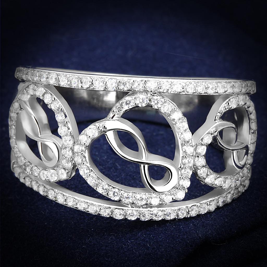 JCE573 Rhodium 925 Sterling Silver Ring with AAA Grade CZ  in Clear