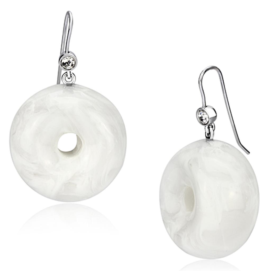 JCE068 IP rhodium (PVD) Brass Earrings with Synthetic Synthetic Stone in White